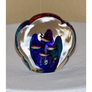 Murano Double Sided Fish Under the Sea Aquarium Paperweight Italy 1960's